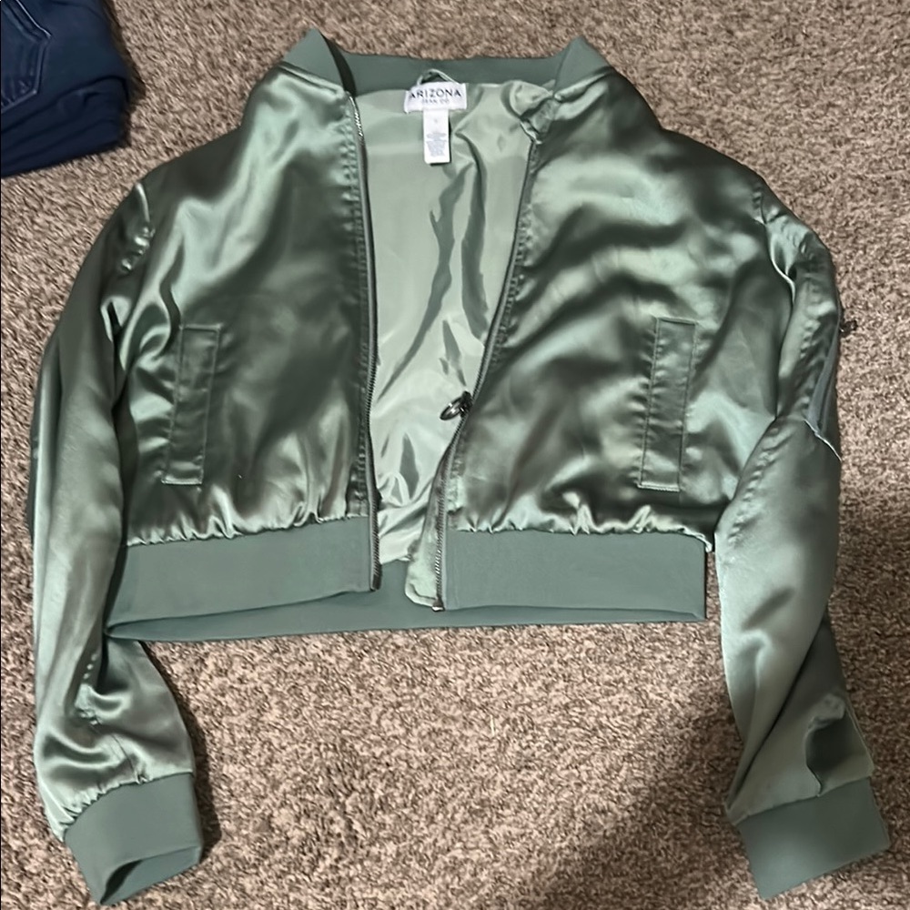 Arizona Jean Company Green Bomber Jacket Satin Finish